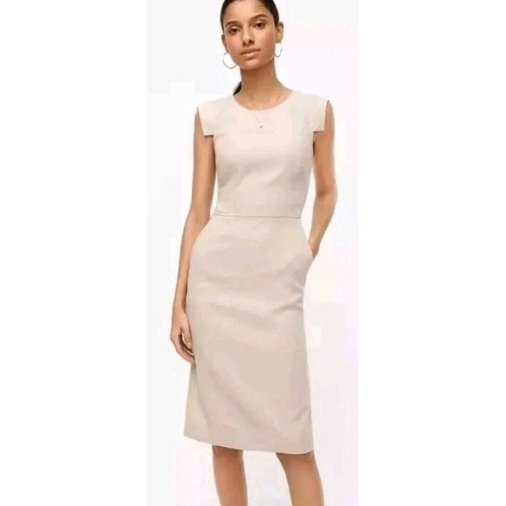 J Crew Resume Dress Beige Linen Stretch Pencil Classic Sheath Suiting